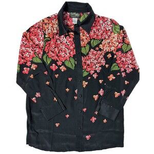 Bob Mackie Wearable Art Small Top Tunic Silk Blouse Floral Beaded Hydrangea